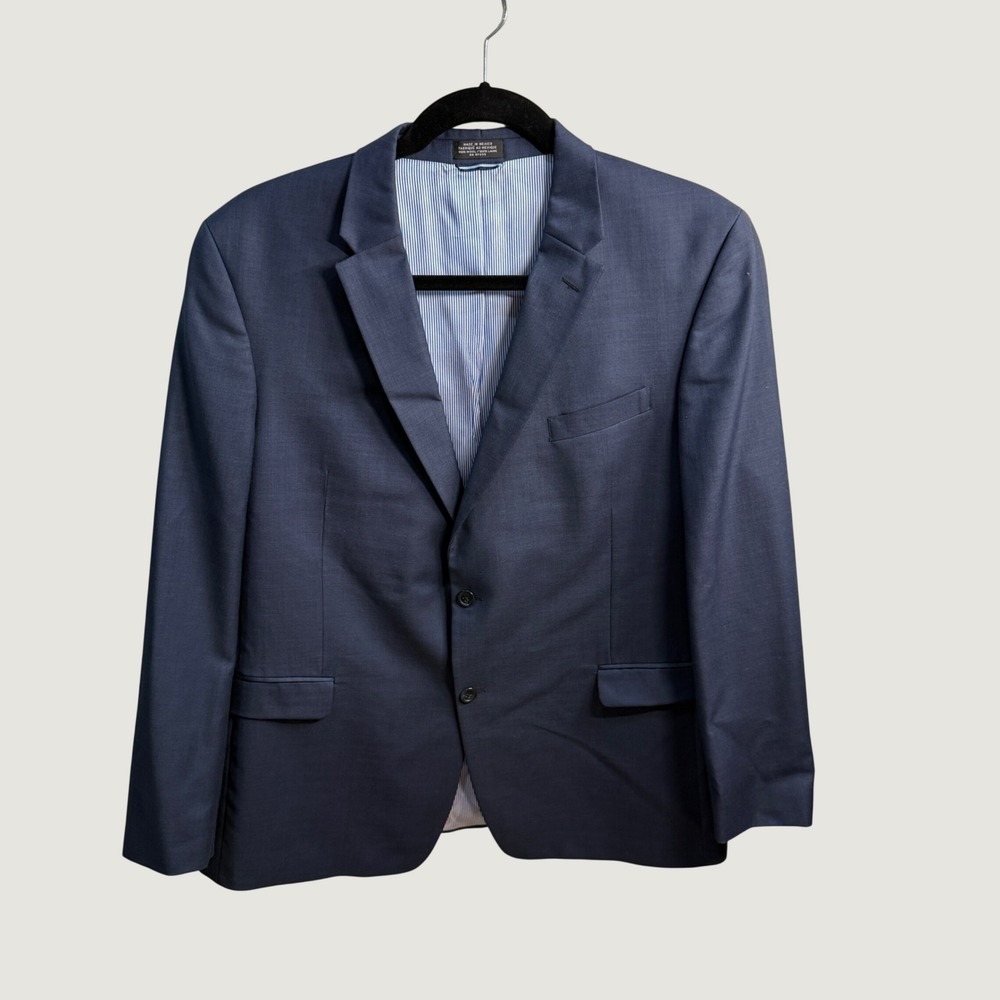 Tommy Hilfiger Mens 48L Navy Wool‎ 2-Button Blazer Jacket Office Wedding Preppy
